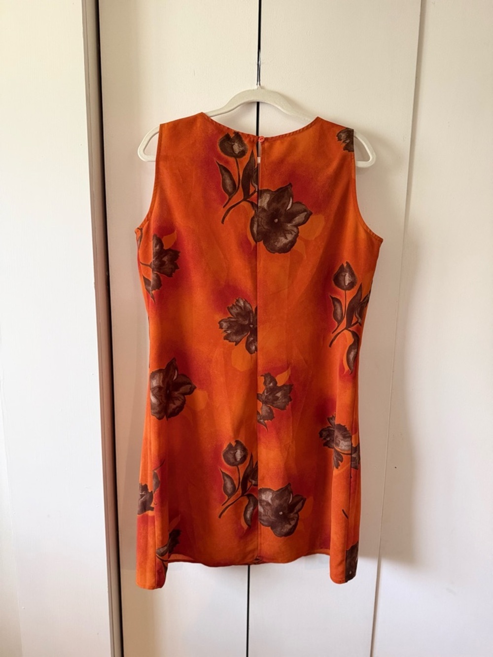 New York & Company Orange Brown Floral Mini Dress Button Slip Dress Vintage 14 - Picture 9 of 10